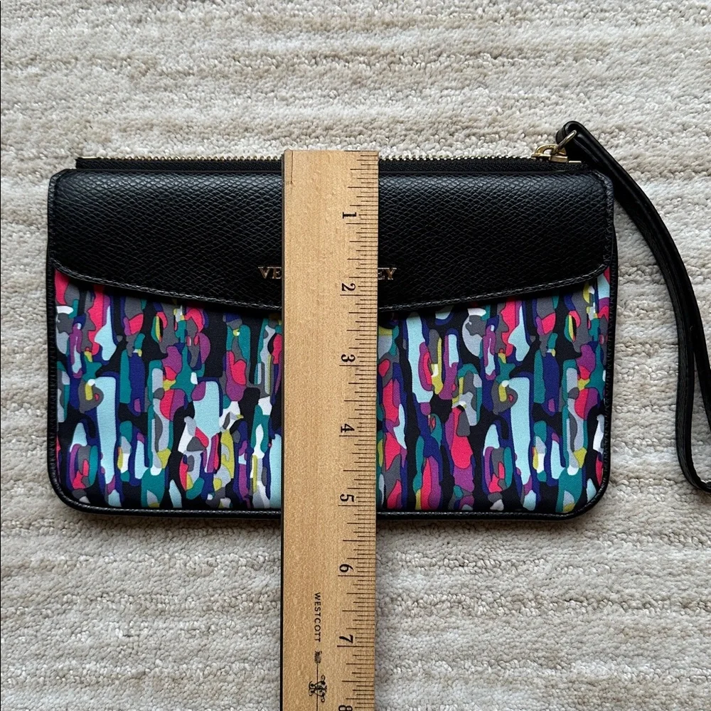 Vera Bradley Envelope Wristlet Watercolor Brushstrokes Black Leather Trim Clutch